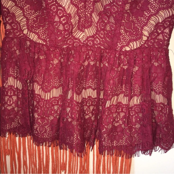 Anthropologie Wine Red Lace Peplum Top - Picture 3 of 7